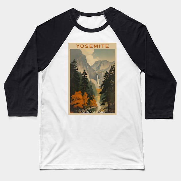 Yosemite National Park Vintage Travel Poster Baseball T-Shirt by GreenMary Design